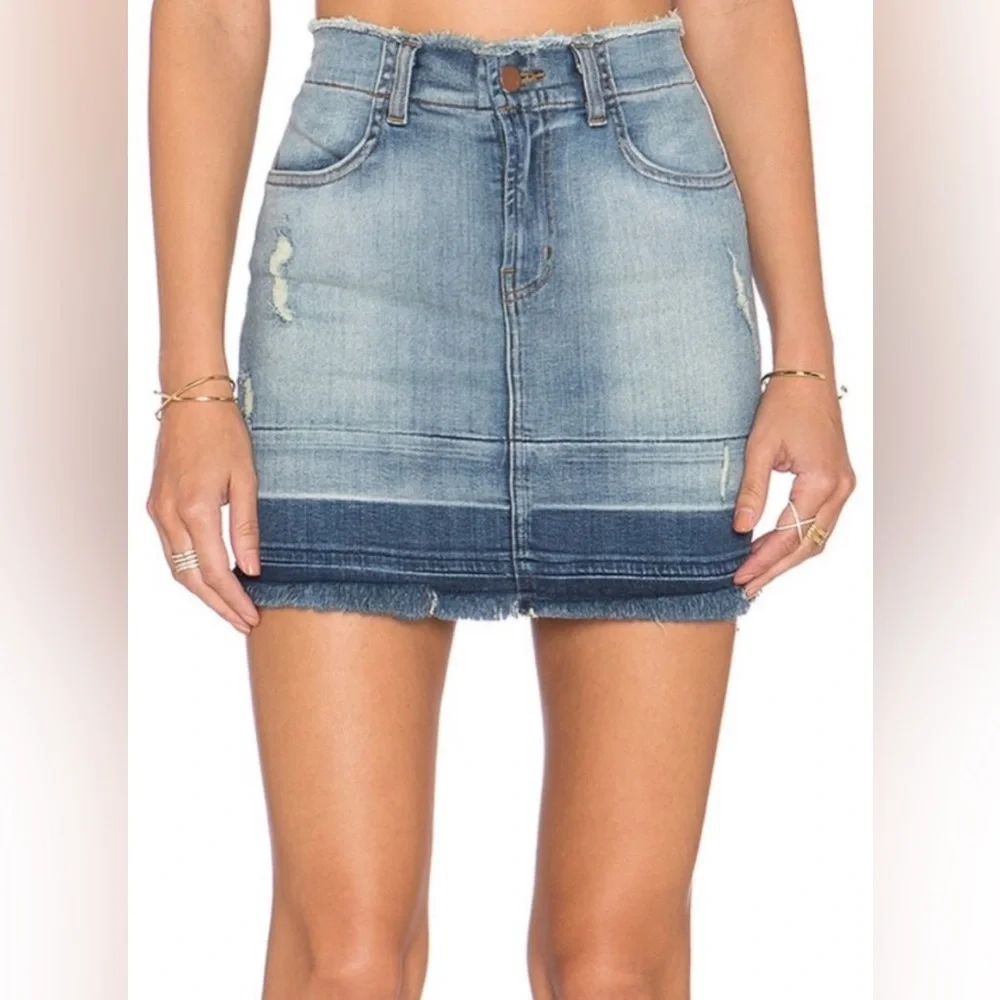 J BRAND Lela Drift Dipped Indigo Pencil Frayed Stretch Denim Jeans Skirt 24